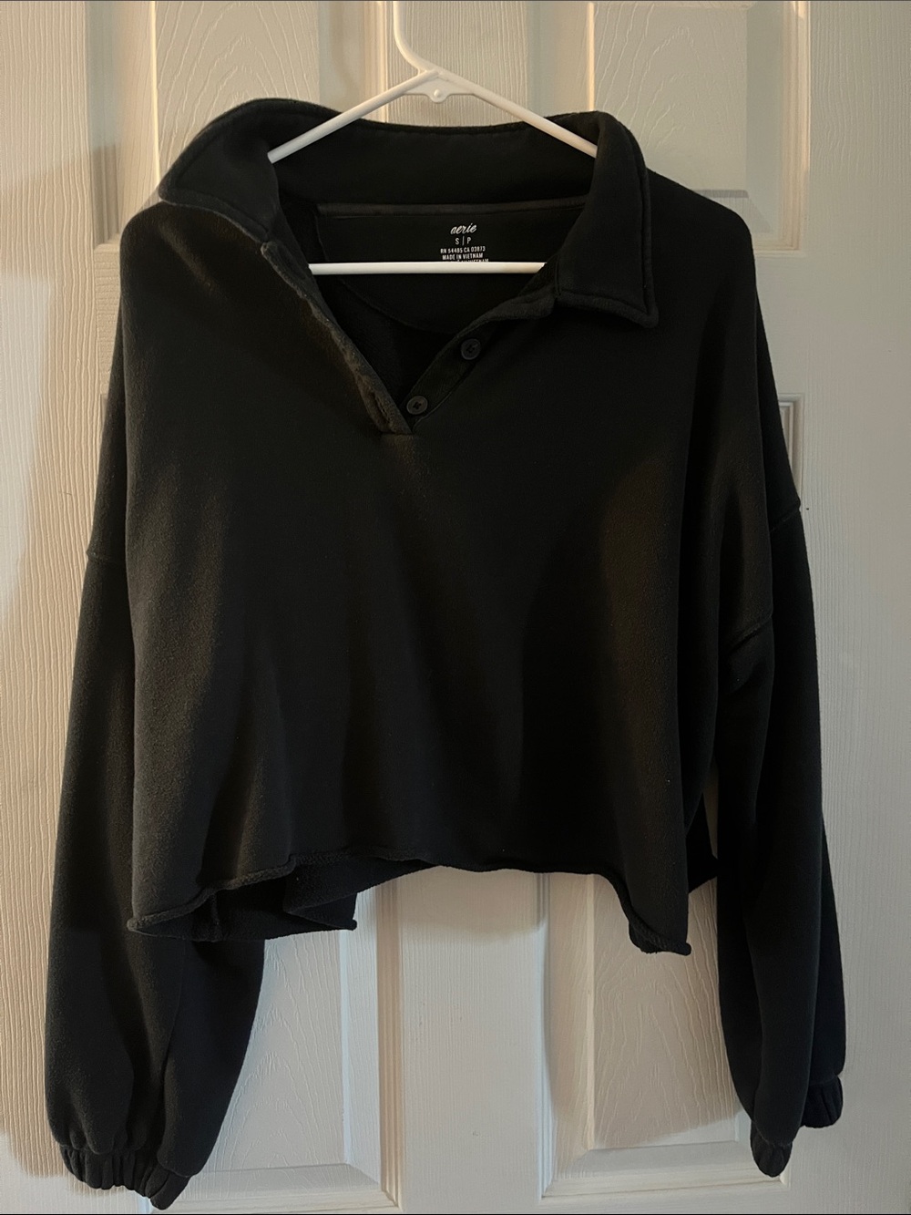 aerie Black Cropped Polo Sweatshirt